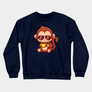 Cute Cool Monkey Drink Coffee Cartoon Crewneck Sweatshirt